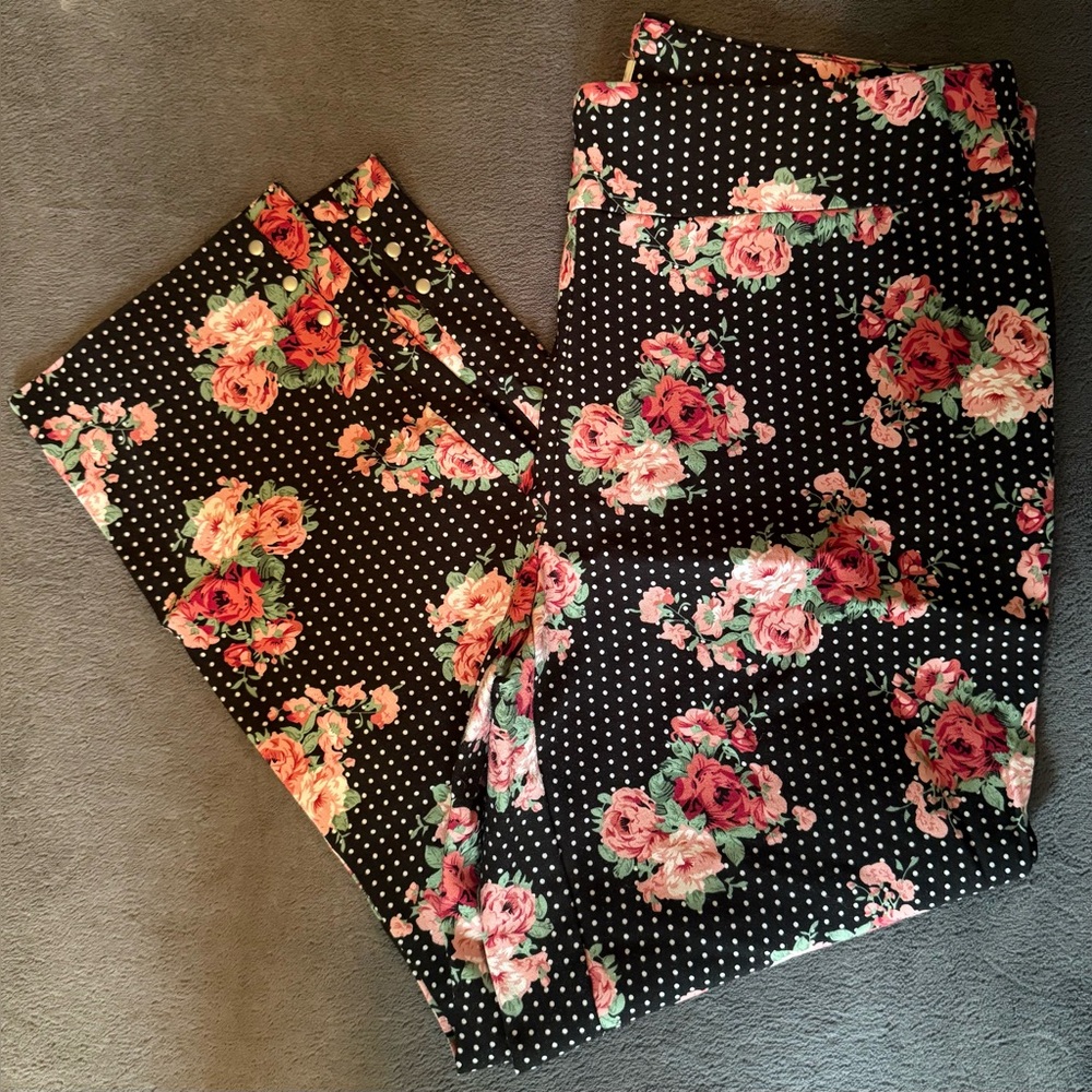 Van Heusen Black Capris with Pink Floral and White Polka Dots